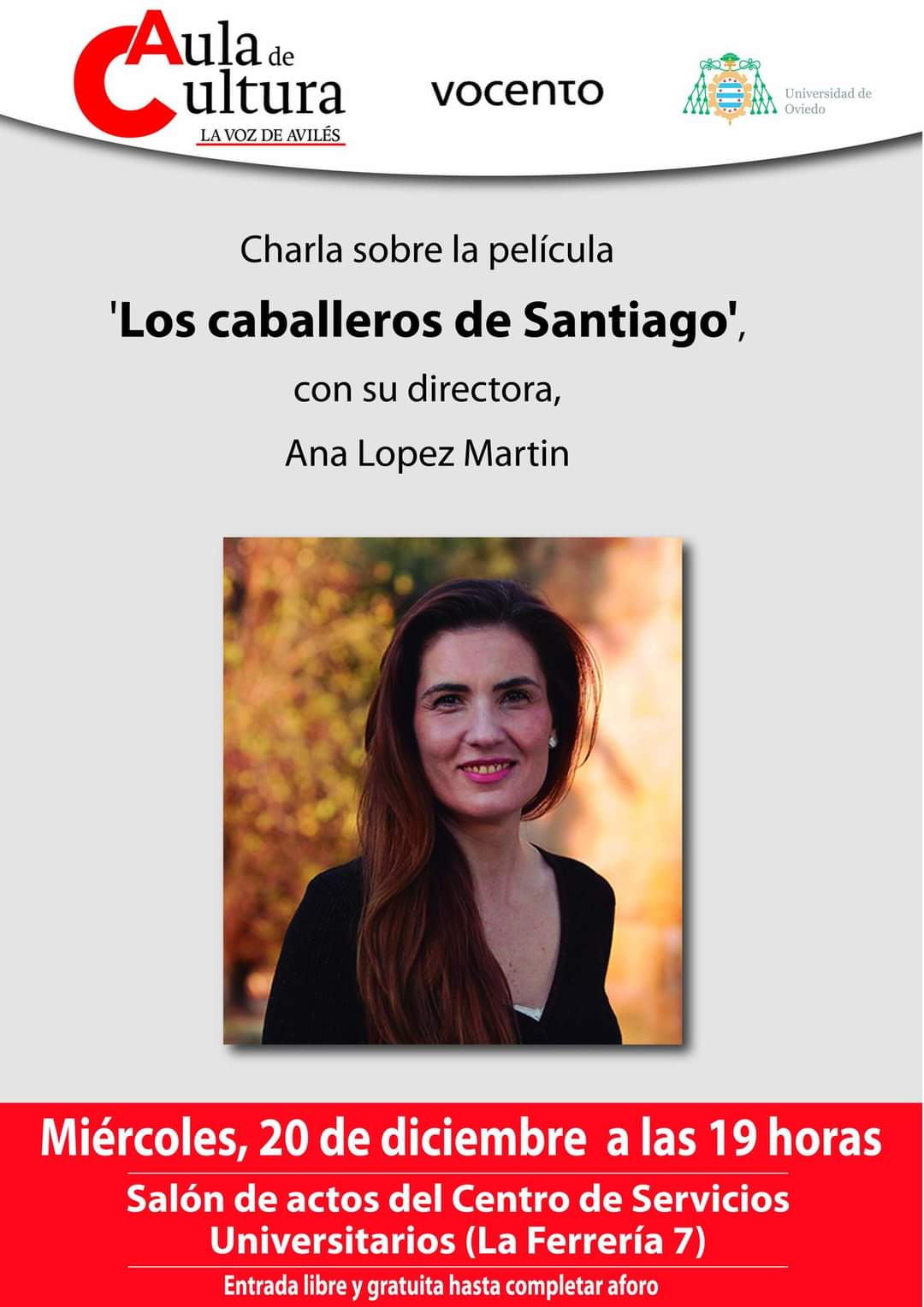 Cartel de la Charla sobre la película Los Caballeros de Santiago