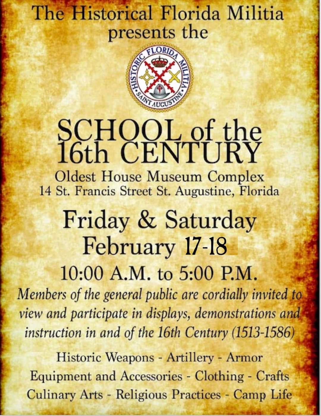 Escuela del siglo XVI de la Milicia Histórica de Florida