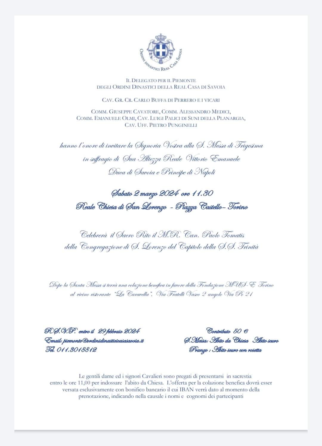 Invitación a la Misa por Victor Manuel de Saboya