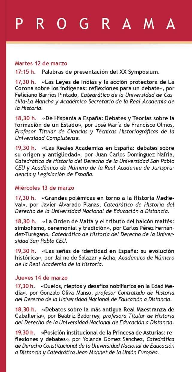 Programa del XX Simposio de Genealogía Heráldica y Nobiliaria